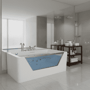 67 Luxury Whirlpool Bathtub with Panoramic Glass Window | 7 Hydro-Massage Jets, Waterfall Faucet & LED Chromatherapy | 1HP 750W Motor, Acrylic Spa Jetted Tub (110V) –Middle Drain