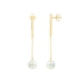 thumbnail image 2 of Sterling Silver Simulated Freshwater Pearl Bar 14K Yellow Plated Chain Stud Drop Dangle Earrings, 2 of 5