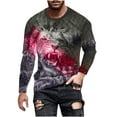 thumbnail image 2 of Tawop Mens Tshirts Crew Neck Long Sleeve Graphic Leopard Casual Red XL, 2 of 5