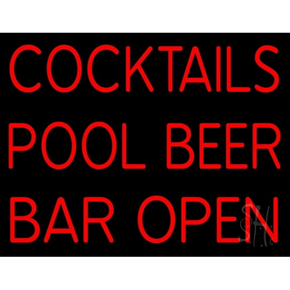 Cocktails Pool Beer Bar Open LED Neon Sign 15 x 19 - inches, Clear Edge Cut Acrylic Backing, with Dimmer - Bright and Premium built indoor LED Neon Sign for Bar decor.