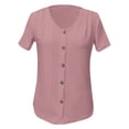 thumbnail image 4 of Women's Loose Round Neck Short Sleeve Jacquard T-Shirt with Buttons - Stylish Pattern, Comfort Fit, Machine Washable, Wide Size Range, 4 of 4