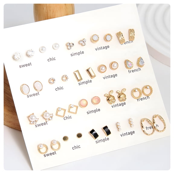 DESIGNICE Earrings Set,Alloy Earring Sets for Women,Classic Simple Small Earrings for Women,Hypoallergenic Earrings for Daily Commutes,Dining Out,Dates,20Pairs