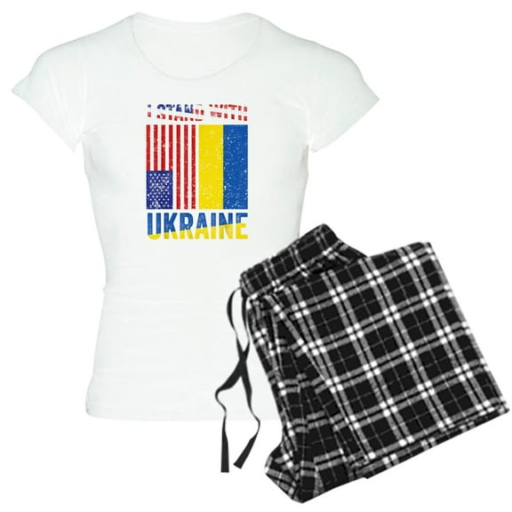 CafePress - I Stand With Ukraine Support Ukrainian Ame Pajamas - Women's Short Sleeve Print T-Shirt and Pants Light Cotton Pajama Set