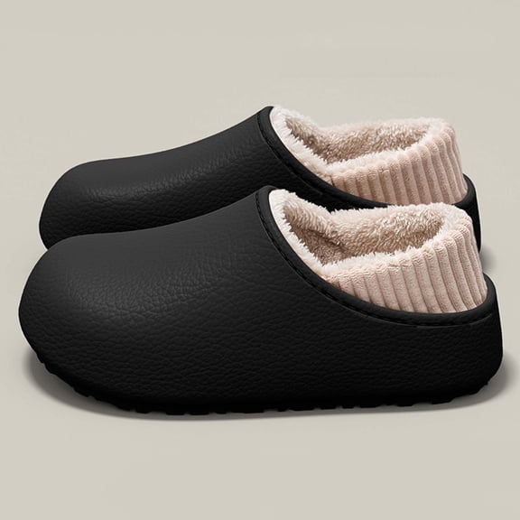 Aueoeo Men's And Women's Closed-Toe Slippers Outdoor Wear Thick-Soled Soft Waterproof Fleece-Lined Warm Shoes