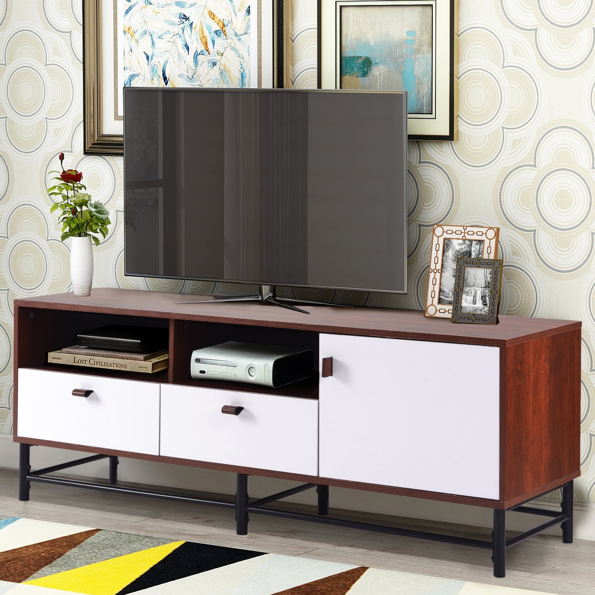 Modern Farmhouse Tv Stand For Tvs Up To 65 Tv Cabinet For Living Room 60 Television Stand Entertainment Center Console Table Universal Tv Stand Console Table For Home Q13321 Walmart Com