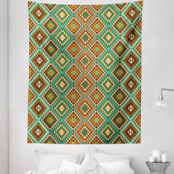 Earth Tones Tapestry, Traditional Mexican Design with Folkloric Accents Geometric and Retro Styled, Fabric Wall Hanging Decor for Bedroom Living Room Dorm, 5 Sizes, Multicolor, by Ambesonne