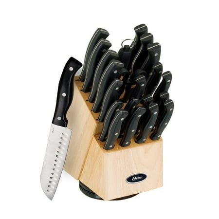 Oster Winstead 22 Piece Stainless Steel Cutlery Set with Black Handles and Wooden Block