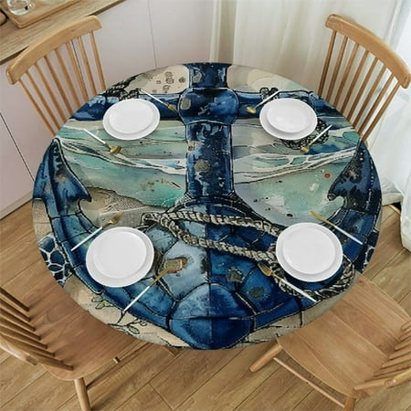 

BCIIG Turtle Anchor Shells Seaweed Round Table Cover Stain Resistant Washable Indoor Outdoor Tablecloth Kitchen Dining Wedding Parties 100% Polyester Fiber 42-46