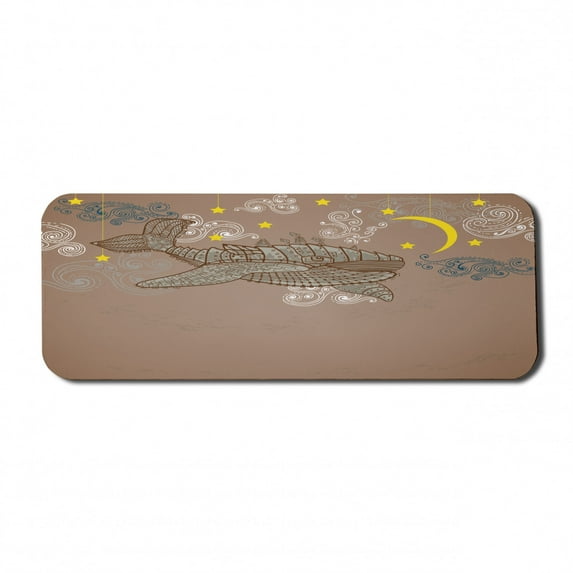 Whale Computer Mouse Pad, Steampunk Mammal Flying in the Air Moons and Stars Hand Drawing, Rectangle Non-Slip Rubber Mousepad Large, 31" x 12" Gaming Size, Brown and White, by Ambesonne