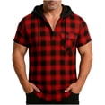 thumbnail image 2 of Ohufall Mens Short Sleeve Hoodie T-Shirt Plaid Drawstring Pullover Tops Casual Regular Fit Hooded Comfy Summer Tee Top for Men, 2 of 8