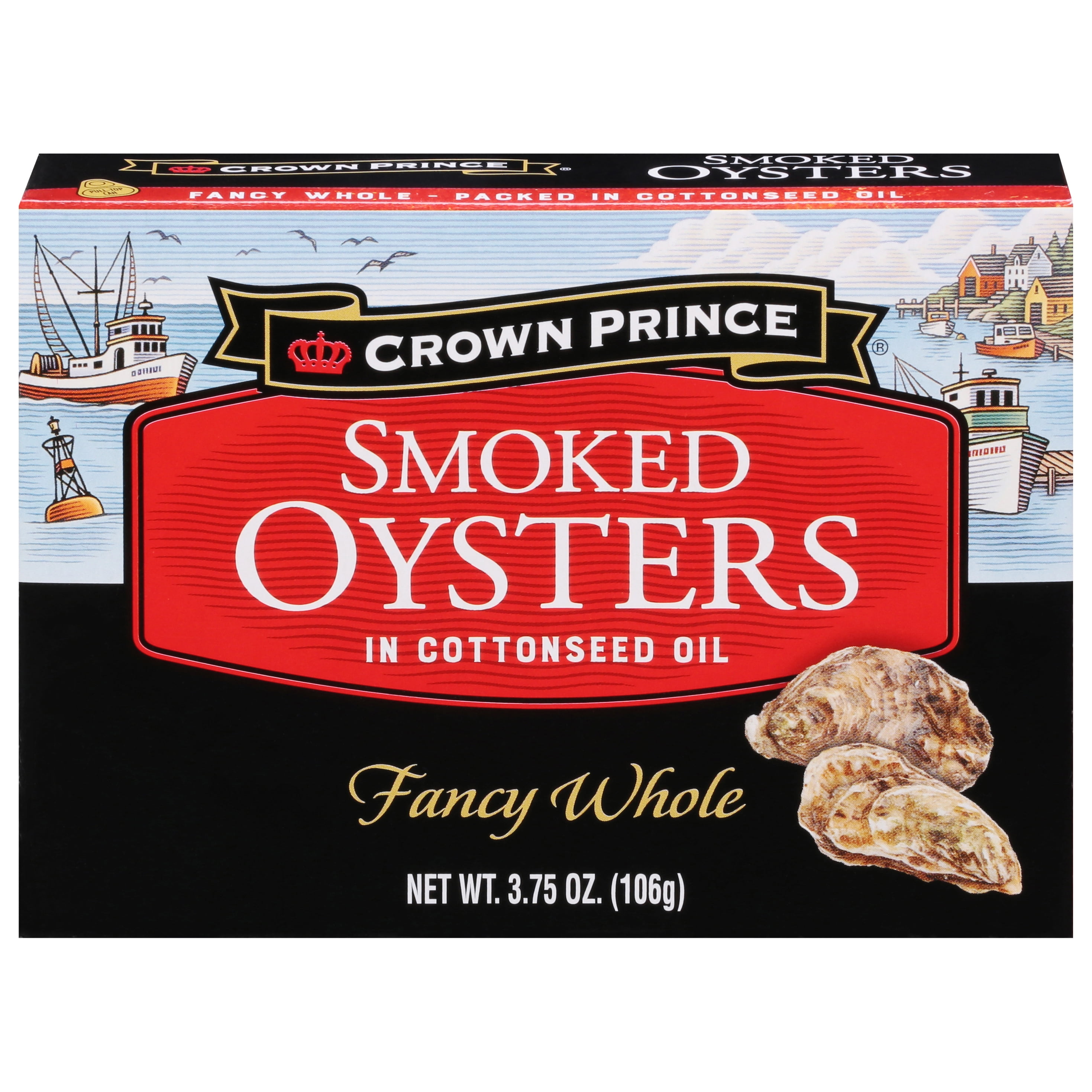 (12 pack) Crown Prince Fancy Whole Smoked Oysters in Cottonseed Oil, 3.75 oz Can