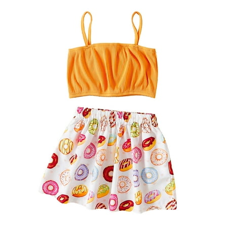 

Baby Girl Outfit Sets Sleeveless Solid Vest Tops Summer Donut Prints Short Skirts Skin Friendly Sports Outfit Set Boys