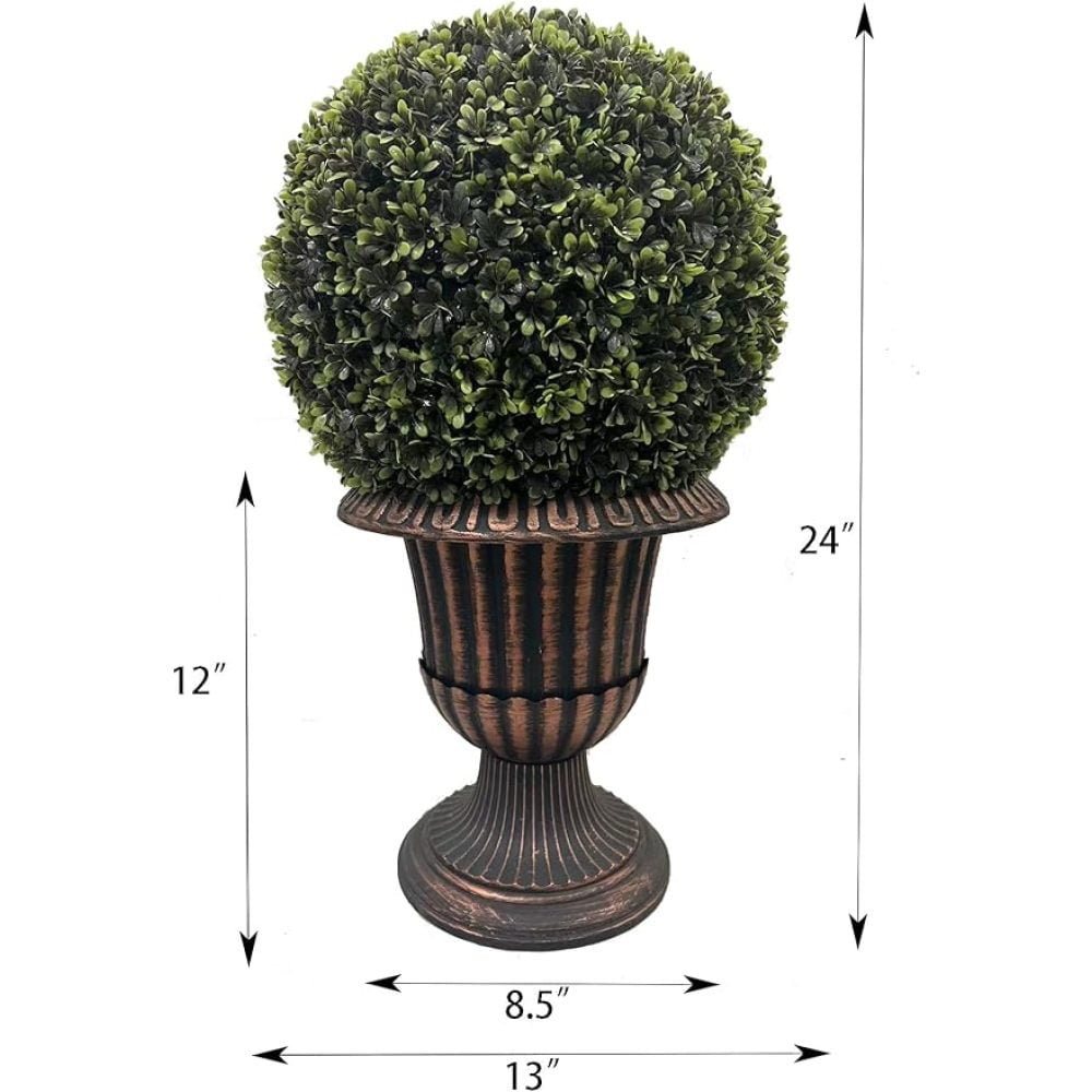Holaki 24" Ball Topiary in Bronze Pedestal Pot, Artificial Faux Plant for Indoor and Outdoor
