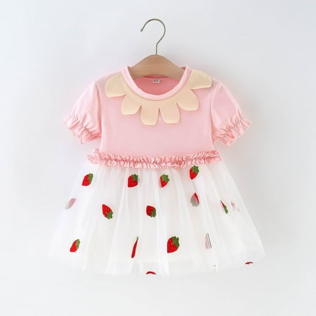 

Hunpta Infant Baby Girls 6M-3Y Short Sleeve Ruffles Strawberry Printed Tulle Princess Dress