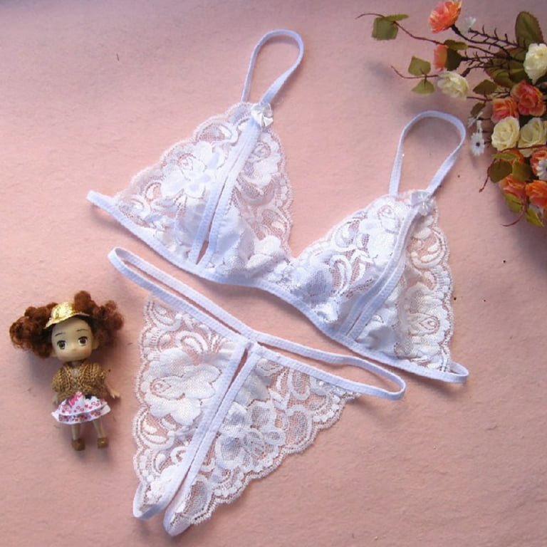 Women's Sexy Lingerie Set Underwear Lace Flower Bra G-string Babydoll  Nightwear Sleepwear Set 
