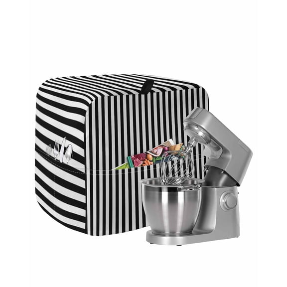 Black White Stripe Stand Mixer Dust Cover with Storage Pocket & Handles,Modern Minimalist Geometric Striped Fits All Tilt Head & Bowl Lift Kitchen Appliance Cover Organizer Accessories,4.5-5 Quart