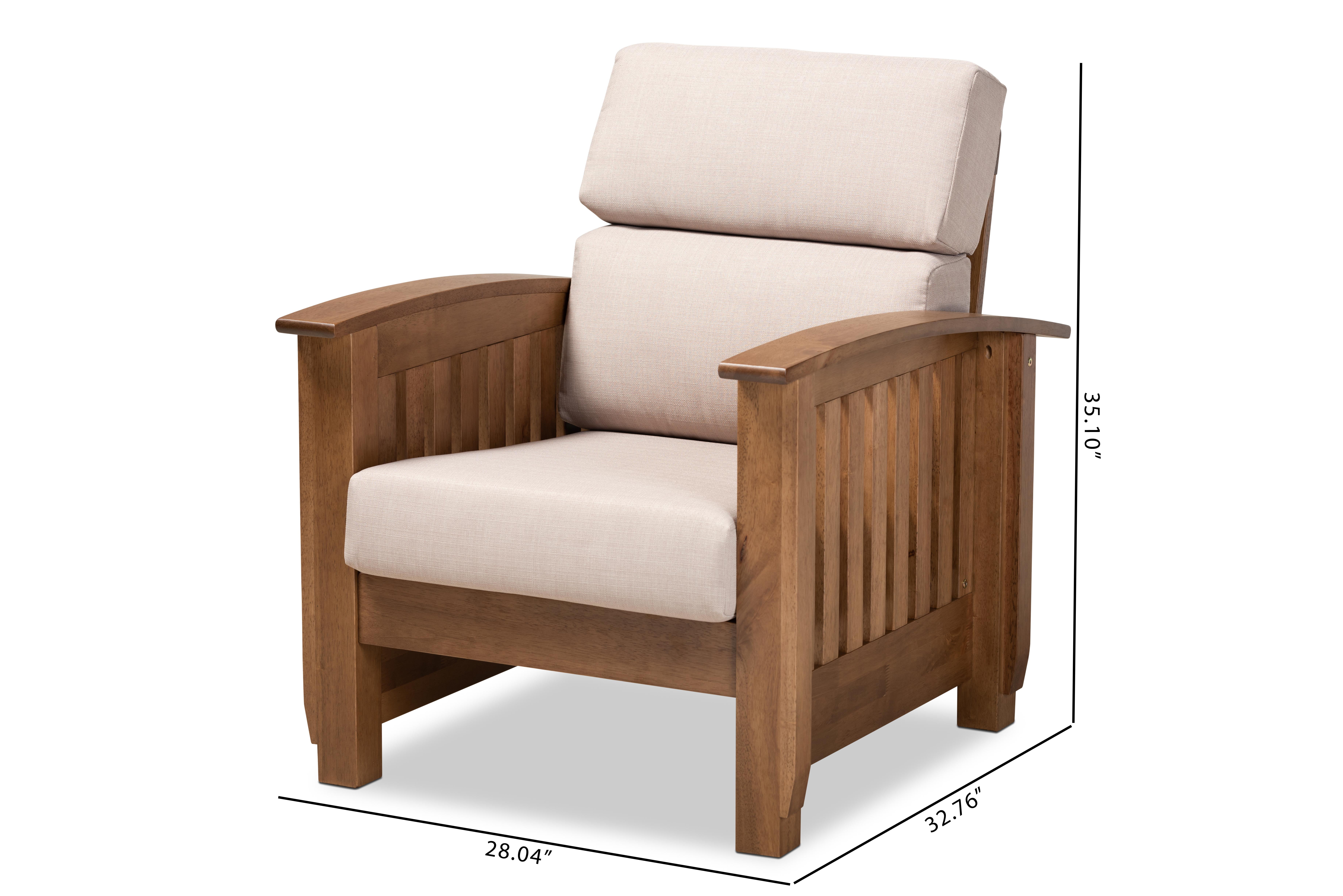 Baxton Studio Charlotte Modern Classic Mission Style Taupe Fabric Upholstered Walnut Brown Finished Wood 1-Seater Lounge Chair