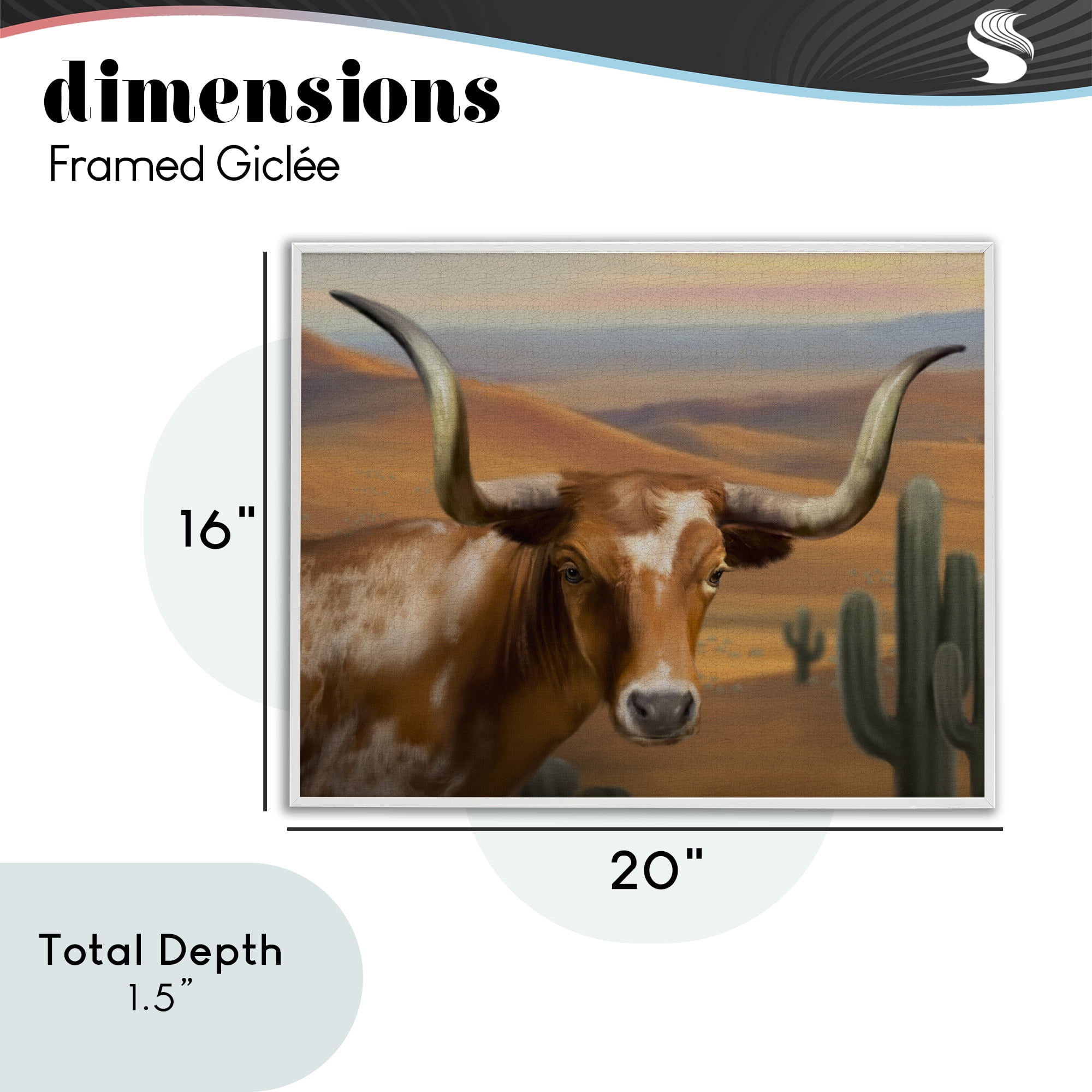 Stupell Industries Longhorn Western Landscape White Framed Giclee Art, design by Matthew Piotrowicz