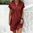 thumbnail image 3 of Efsteb Casual Short Sleeve Summer Dresses for Women Solid Color V Neck Beach Dress Mini T Shirt Sundresses Dressy Work Ouftits (Wine,M), 3 of 8