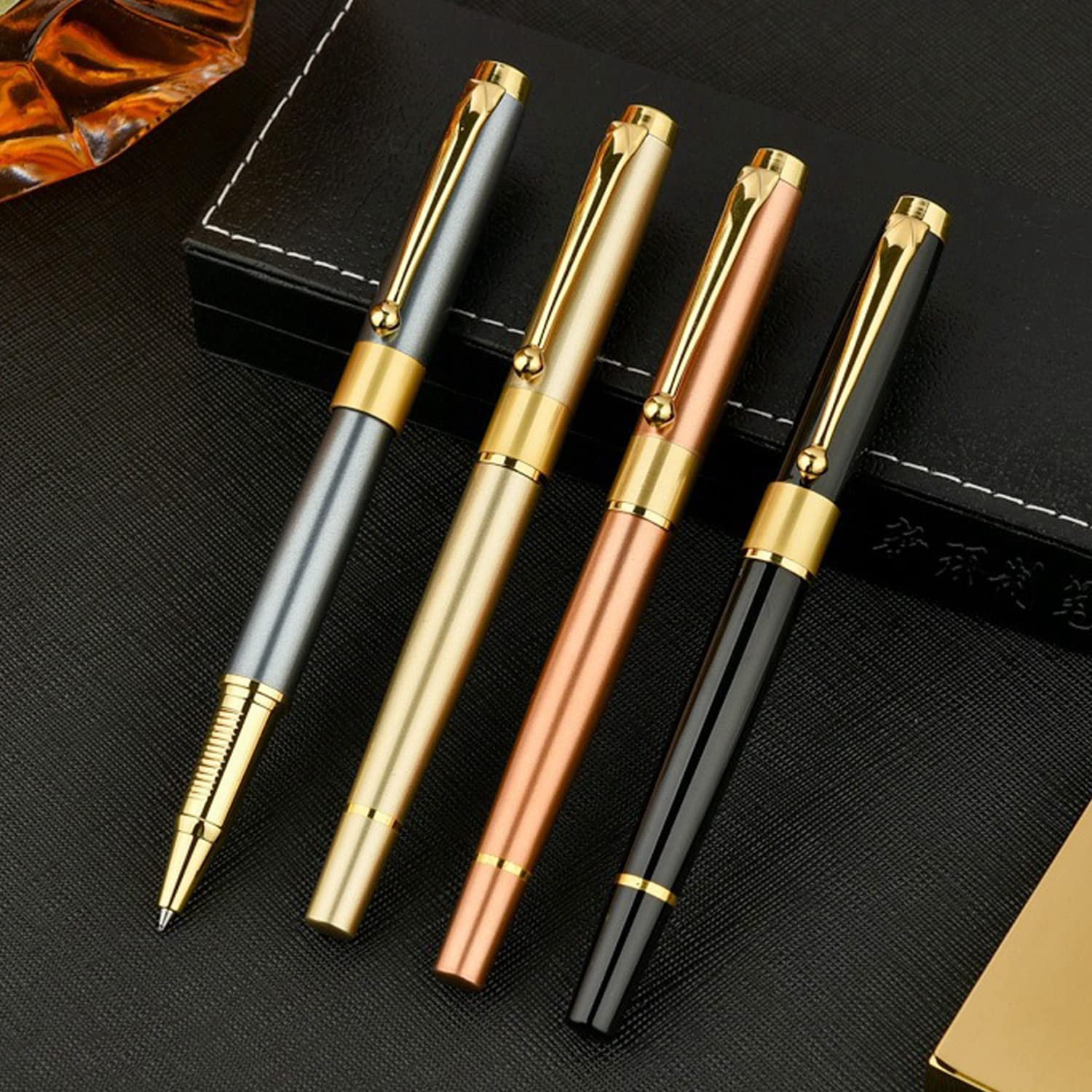 Ballpoint Pen Black Refill Luxury Line Width 0.5mm Ball Gift Set For Men & Women Professional Executive Office Nice Ballpens Classy Box (2 Black)