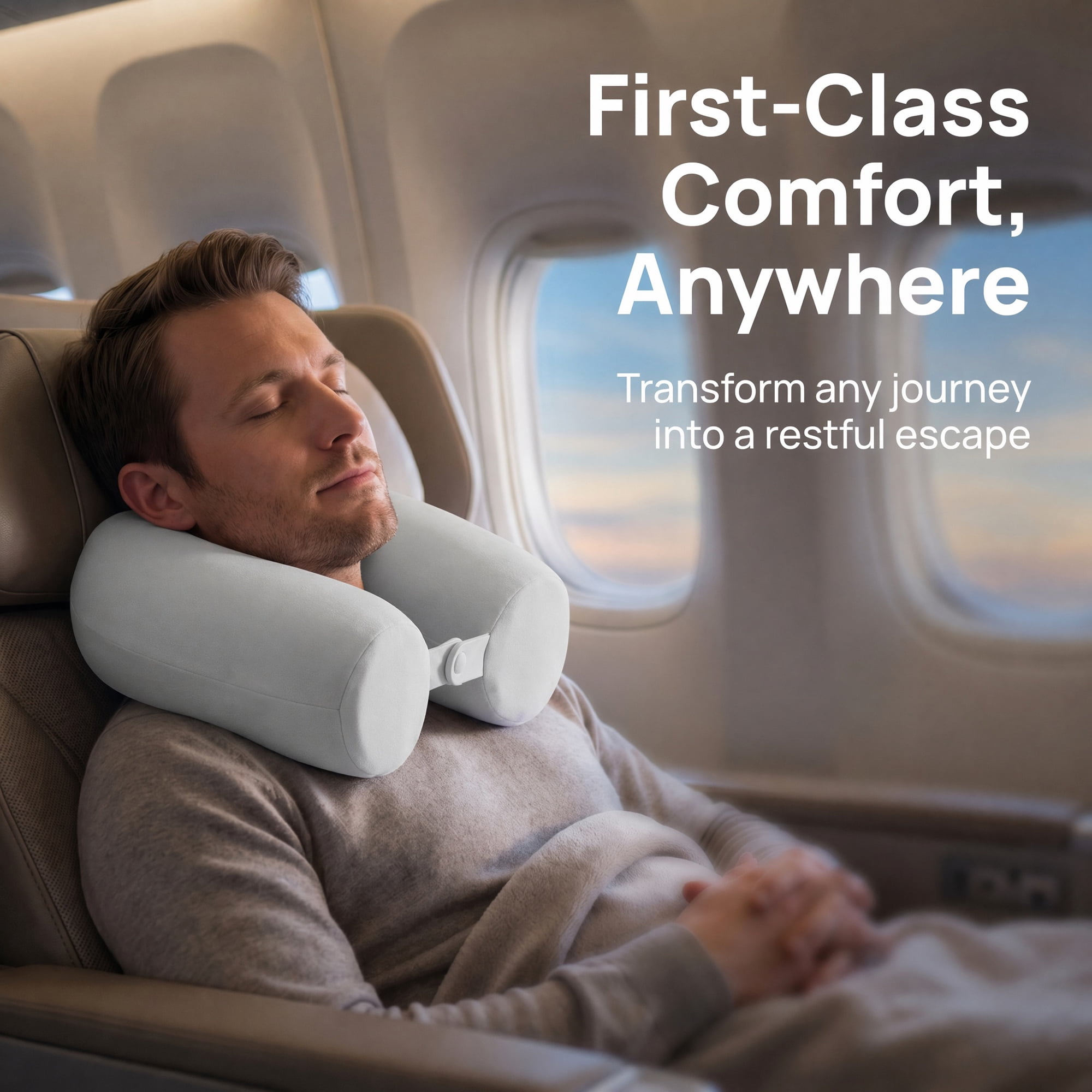 Unique Bargains Memory Foam Neck Pillow U Shape Snap Closure for Airplane Gray 25"x4"