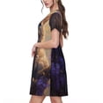 thumbnail image 2 of Balery Purple Flower Lazy Cat Vestidos sueltos de manga corta para mujer, vestidos de verano 2025, vestidos casuales de corte A con vuelo., 2 of 6