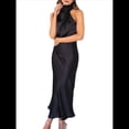thumbnail image 2 of Vestido de Satén de Verano 2025 para Mujer, Elegante, Sin Mangas, con Cuello Alto, para Cóctel o Fiesta. Negro M, 2 of 10