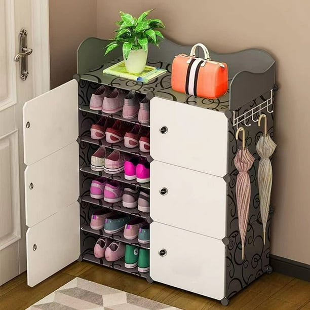 Armario de Almacenamiento con Puertas, Zapatero Portátil con 6 Niveles para 24 Pares de Zapatos ,Organizador para Zapatos con Cerramiento y Soporte
