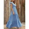 thumbnail image 4 of Women'S 2025 Summer Dress V-Neck Cap Sleeve High Waist Floral Tiered Ruffle A Line Long Maxi Dresses Blue S, 4 of 7