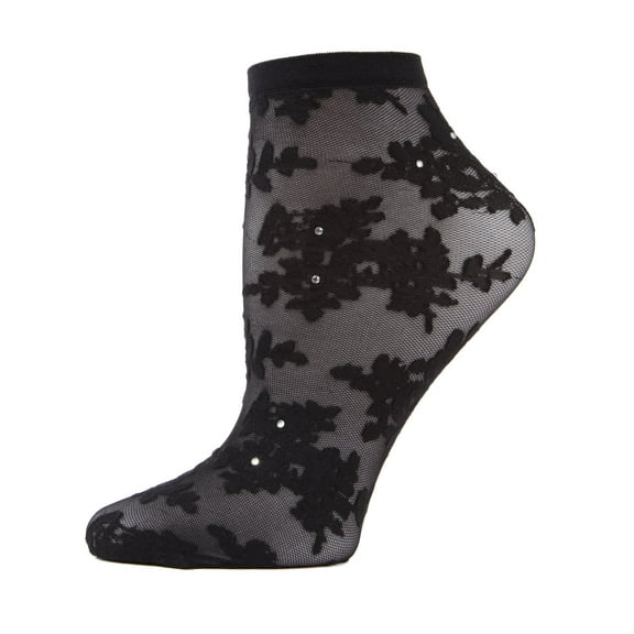 MeMoi Floral Rhinestone Shortie Sheer See-Through Socks - Womens - Female