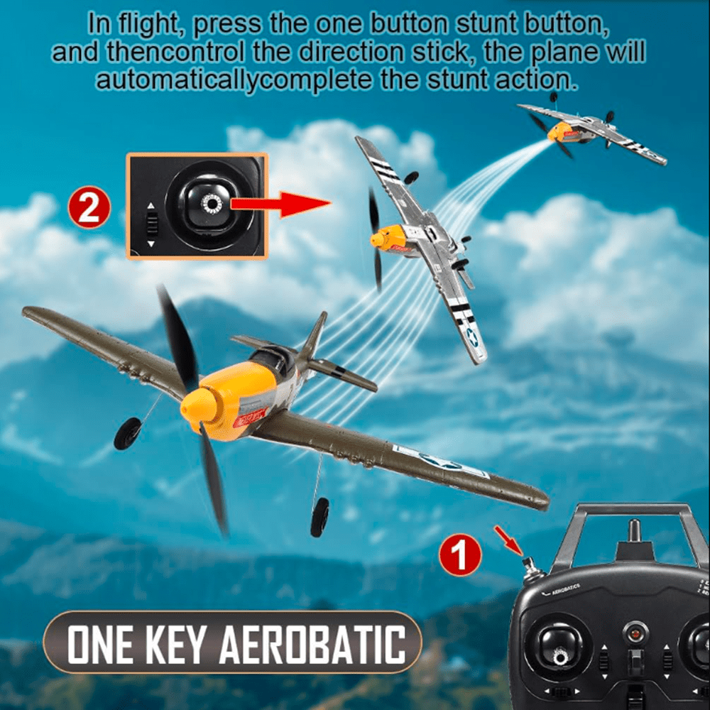 Roofworld RC Plane P51D Mustang RC-Fighter 4 Channel Remote Control Airplane with 6-Axis Gyro System, 1 Pack