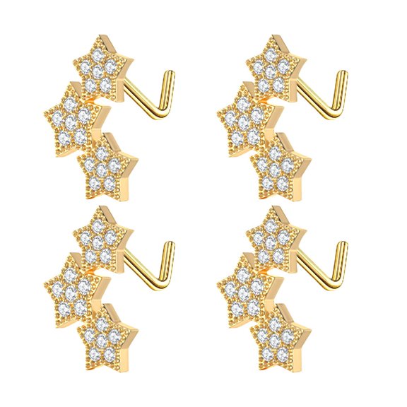 DESIGNICE 4Pcs Nose Rings,Customizable Jewelry Style Nose Rings for Women,Beautiful Gem Detail Nose Studs,Gold