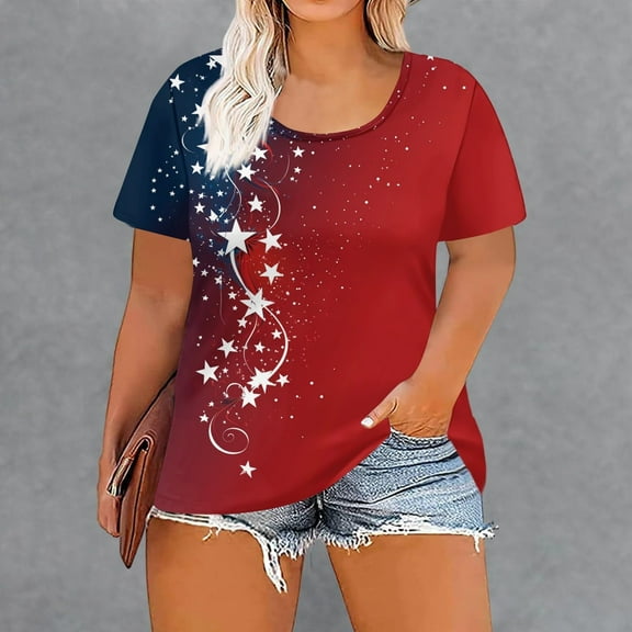 Women's Short Sleeve T-shirt Plus Size Patriotic Shirts For Women Summer 2025 Funny 4Th Of July T Shirt Stripes Print American Flag Tee Tops,Red Women's Short sleeve T-shirt L