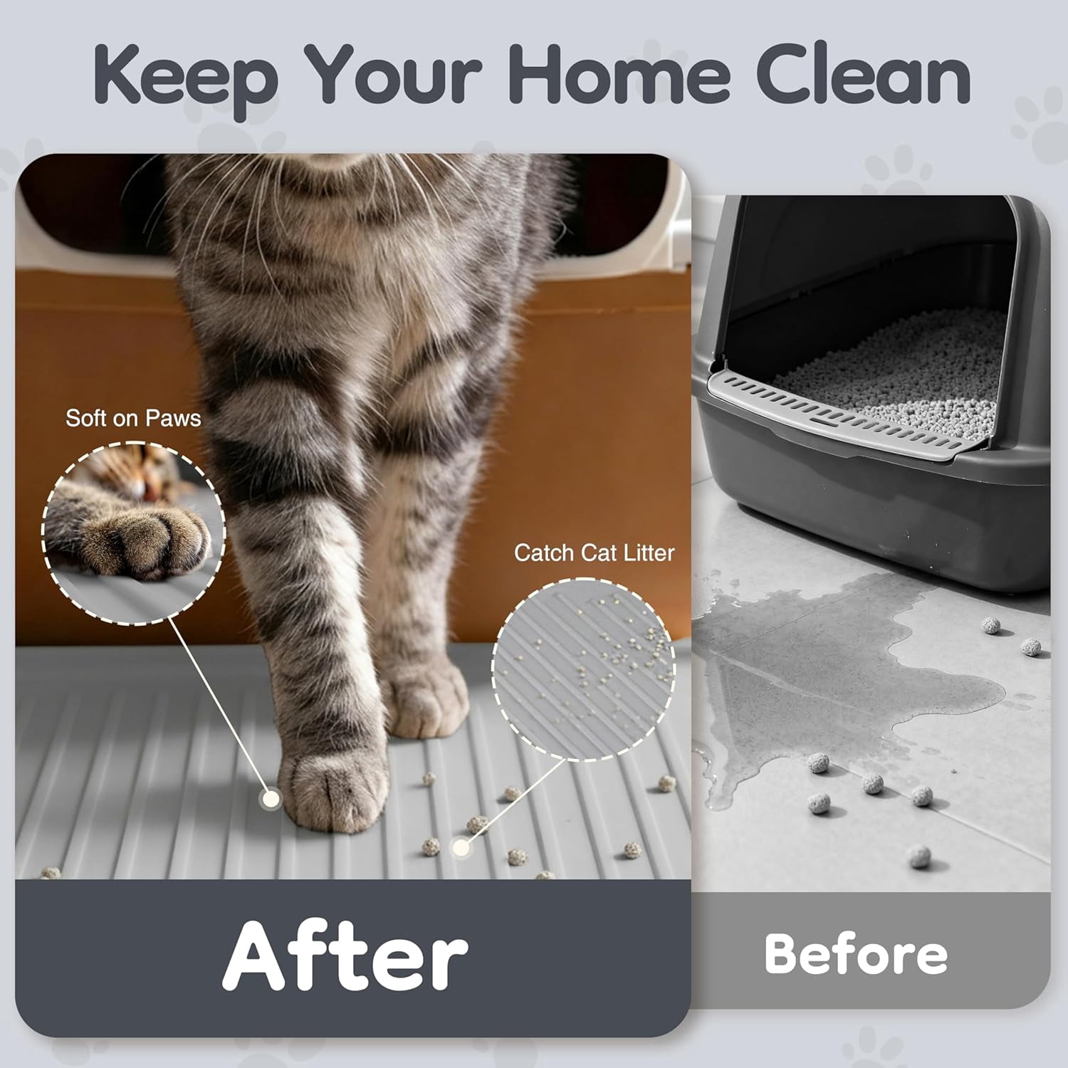 Cat Litter Mat 54" x 27.5" XXL, Extra Large Silicone Mat for Litter Box, 1.38" Raised Edge Urine Proof Litter Trapping Mat Pad for Scatter Control, Soft on Kitty Paws, Protect Floor (Grey)