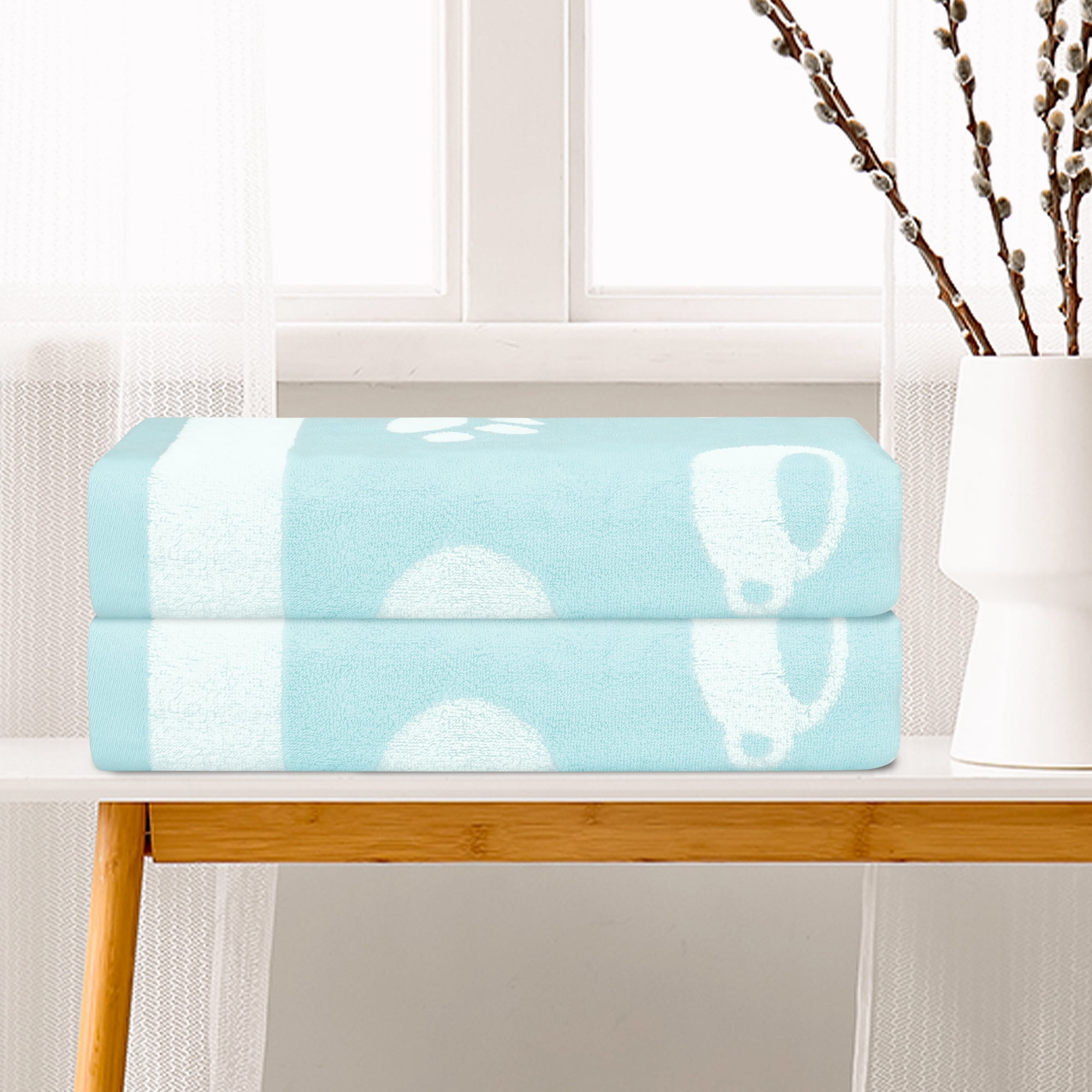 Unique Bargains 100% Cotton 2 Pack Solid Bath Towels Quick Dry and Absorbent Blue Bear