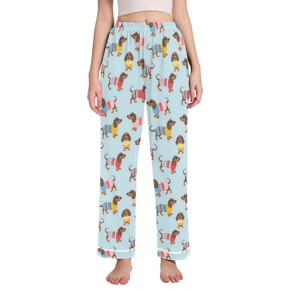 joogoo Women Happy Dachshund Dogs Pajamas Pants Lounge Bottoms Pjs with Pockets M
