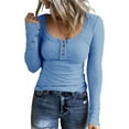 thumbnail image 1 of ORUYROP T-Shirts à Manches Longues pour Femmes Henley, Boutonnés, Ajustés, Col Rond, Tricot Côtelé, 1 of 3