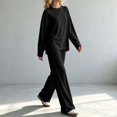 thumbnail image 6 of Iyufng Womens Two Piece Sets Loose Round Neck Long Sleeve Tops Elastic Waist Wide Leg Pants Loungewear Sets, 6 of 7