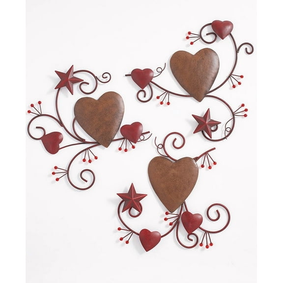 3-Pc. Hearts and Stars Wall Art Decoration with Distressed, Metal Finish Hearts