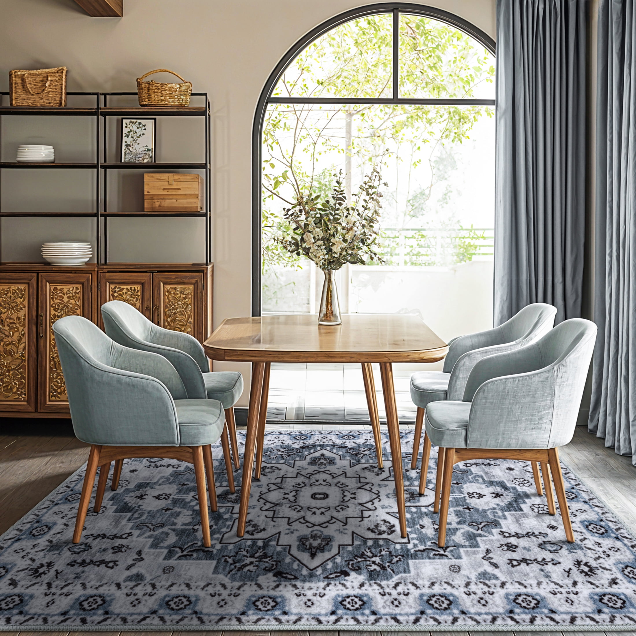 Sonoro Kate 8x10 Area Rugs for Living Room Bedroom, Non Slip Boho Machine Washable Indoor Floor Carpet, Blue-Gray