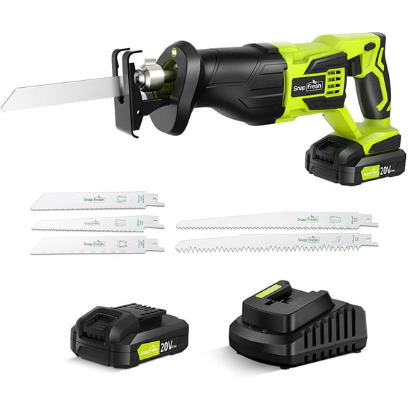SnapFresh 20V Cordless Reciprocating Saw 3000SPM w/2.0Ah Battery & Charger, 5 PCS Blade, LED