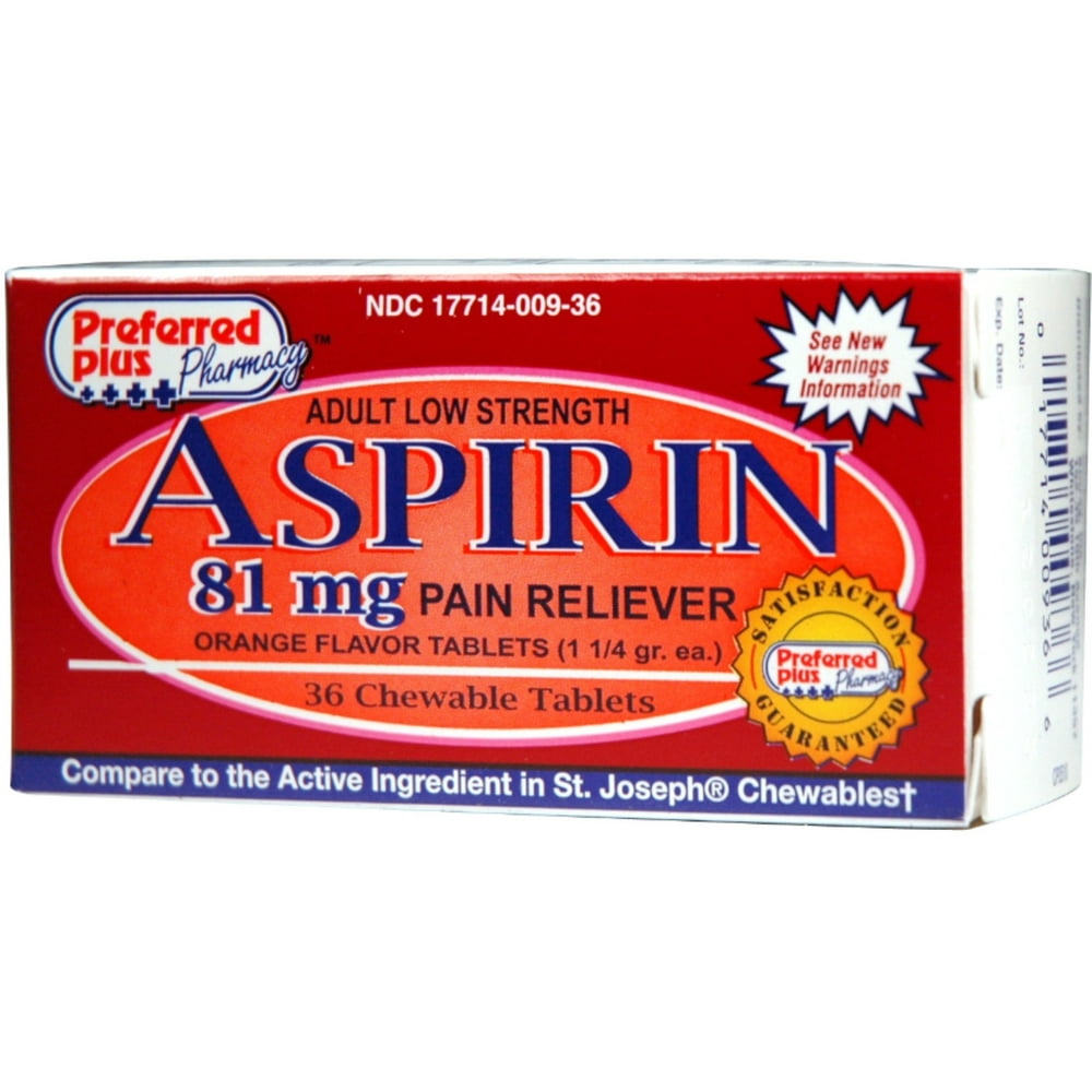 Aspirin 81mg [Low Dose] Chewable Tablets 36 ea (Pack of 2) Walmart