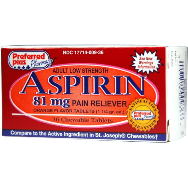 Aspirin 81mg [Low Dose] Chewable Tablets 36 ea (Pack of 2) Walmart