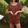 thumbnail image 7 of Pajamas for Women Set Evening Lounge Womens Pajama Sets Crew Neck Soft Pj Set Short Sleeve Shirts Matching Pjs for Couples Brown, 7 of 7