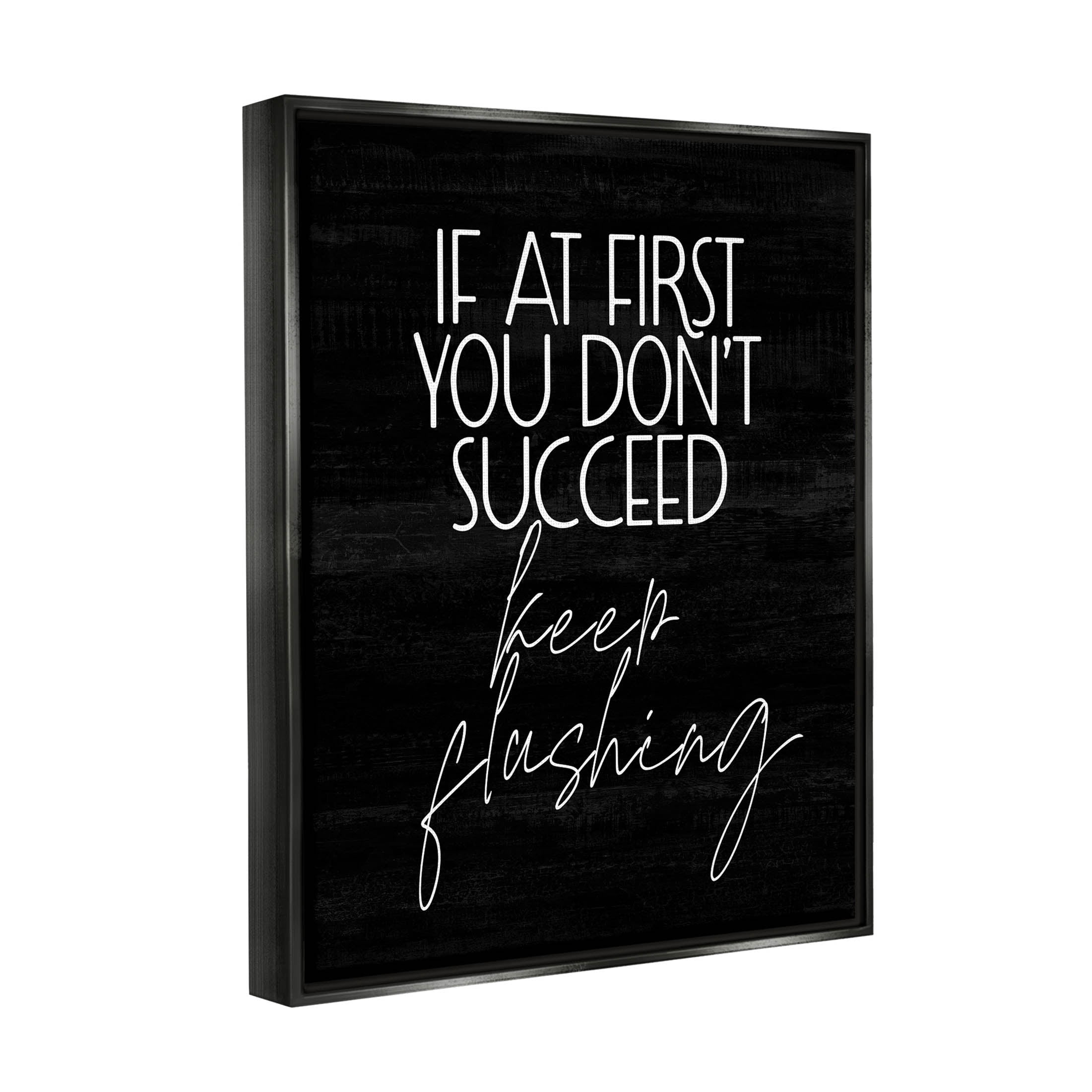 Stupell Industries Keep Flushing Funny Bathroom Graphic Art Jet Black Floating Framed Canvas Print Wall Art, Design by Lil' Rue