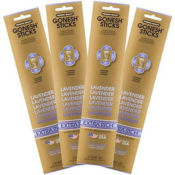 Gonesh Collection Lavender â€“ 4 Pack-Extra Rich Incense, Gold, 80 Count