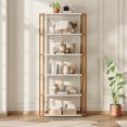 thumbnail image 3 of Memoryfield 6 Tier Bookshelf with Metal Frame, Industrial Tall Bookcase, Freestanding Open Back Display Rack, Storage shelf, for Bedroom, Living Room, White, 3 of 7