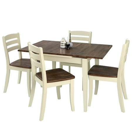 CorLiving Dillon 5 Piece Extendable Dark Brown and Cream Solid Wood Dining Set