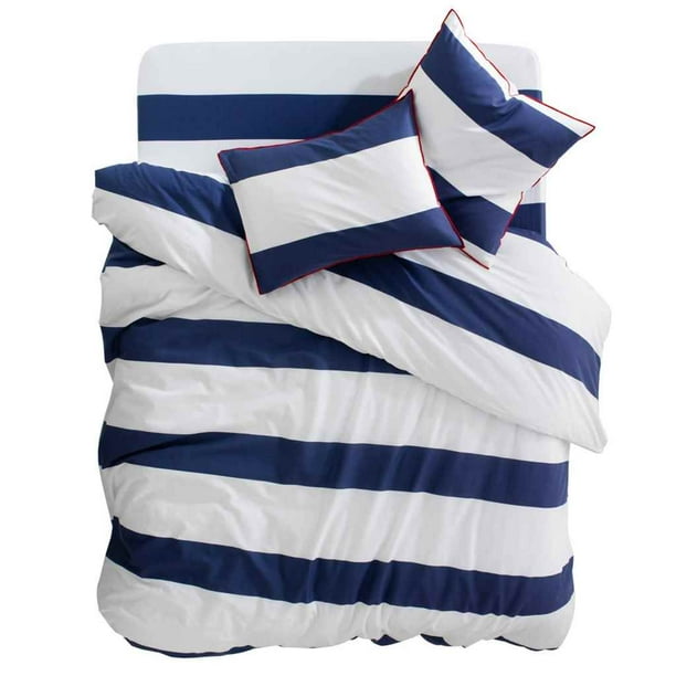 100 Turkish Cotton Blue Striped Twin Duvet Cover Set