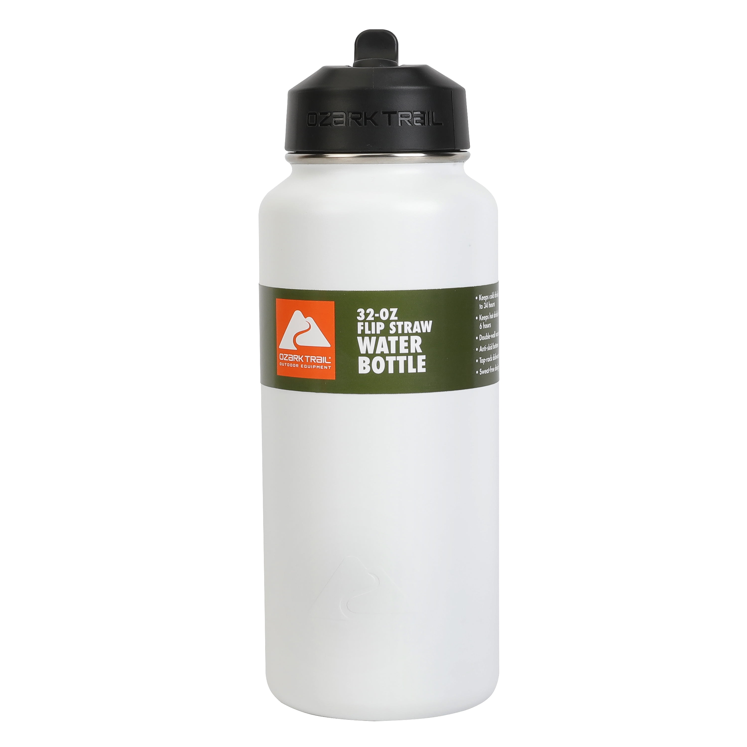 (3 pack) Ozark Trail 32oz Insulated Stainless Steel Water Bottle with Handle and Flip Lid, White, 1 Each